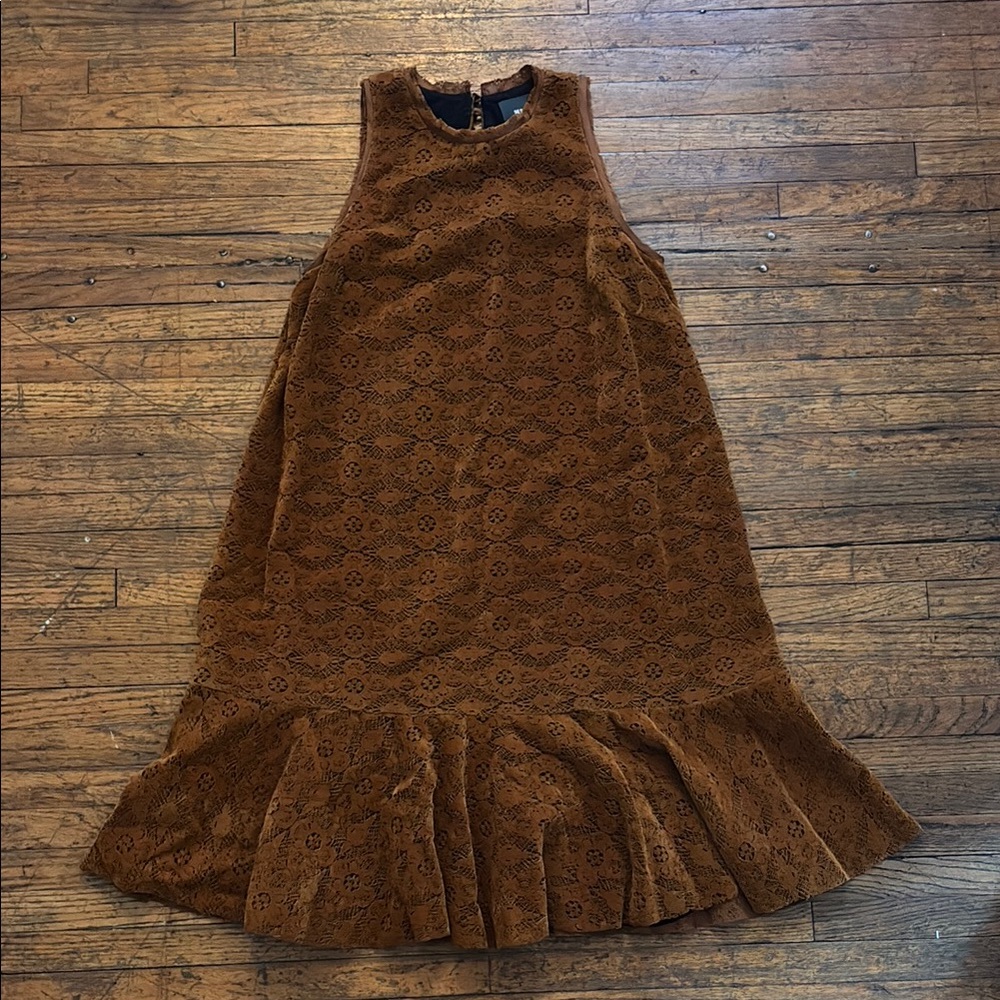 Maeve Elegant Brown suede Lace Dress
